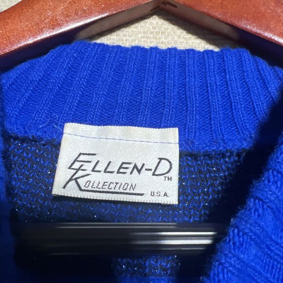 1990s Vintage Ellen D Kollection Women's Sweater Large Med Blue Lurex Mock Lg - Picture 3 of 12